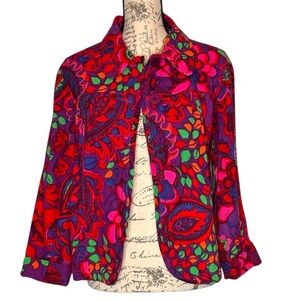 Choices Vibrant Multicolor Paisley 3 Button Floral Denim Jacket Size L/Petite